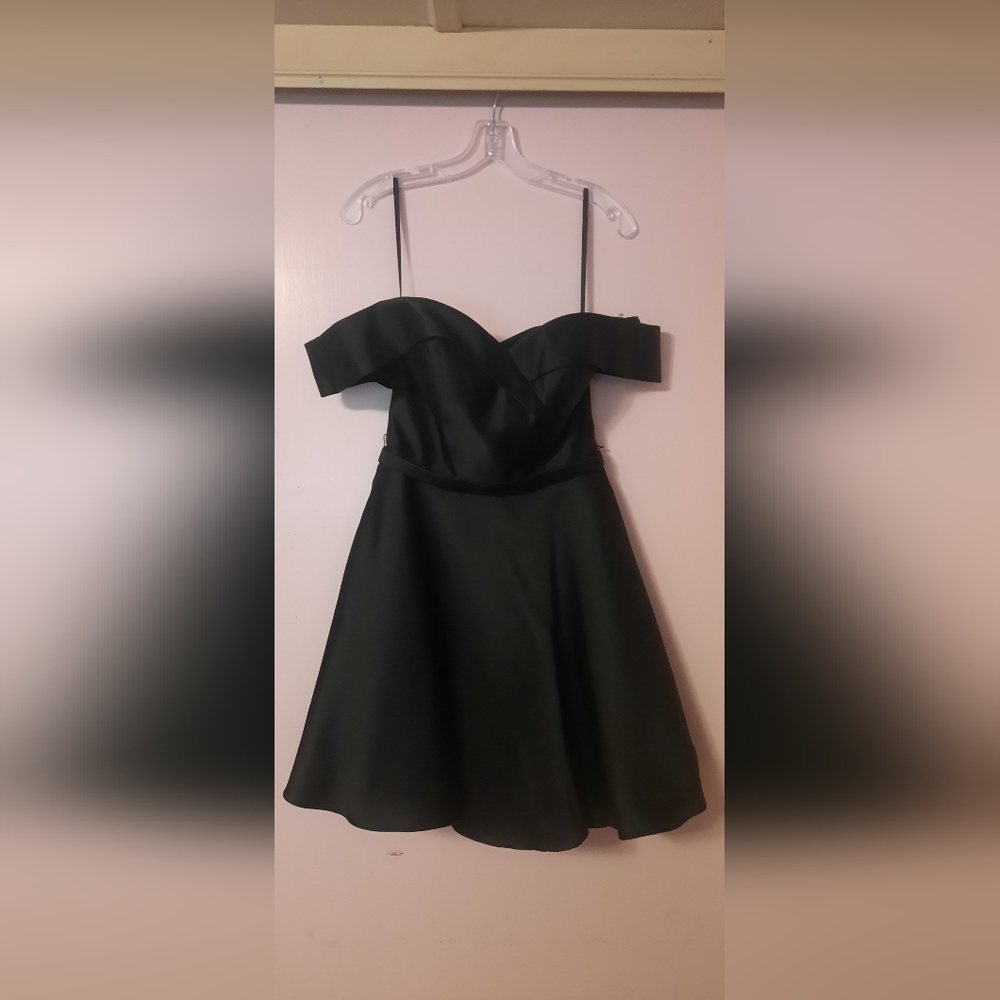Short, off the shoulder, black dress